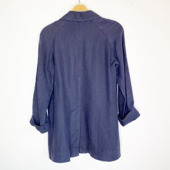 Eileen Fisher Linen Collared Button Up Top Blue Size XS - Picture 3 of 8